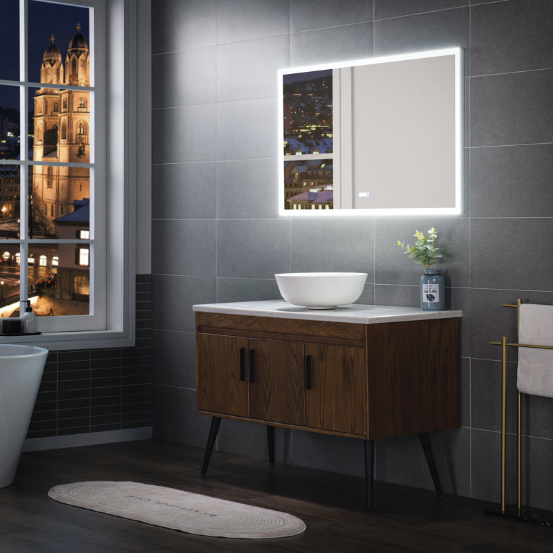 Bansari 48 in. W x 28 in. H Rectangular Aluminum Framed LED Light Wall Mount Bathroom Vanity Mirror