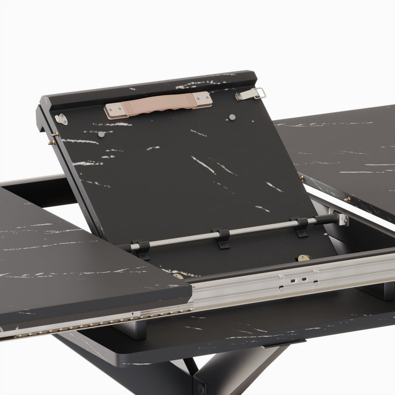 Ensemble de table de salle à manger 62,4 "à rallonge 78,15" pour 6 à 8 personnes dans la salle à manger, dossier incurvé, rembourré, rembourré et sans accoudoirs et très grande table de salle à manger