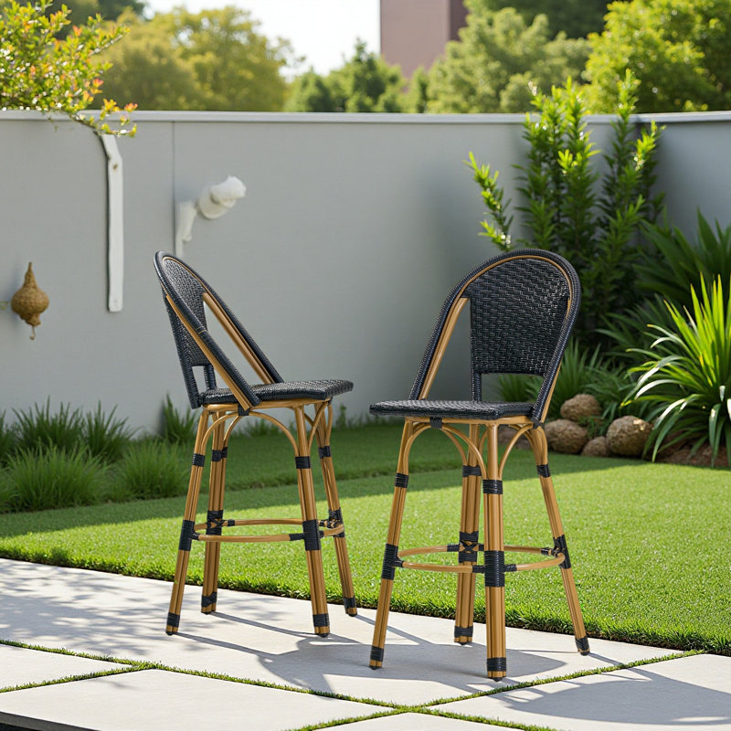 Ensemble de 2 tabourets de bar en aluminium 29,5 po en rotin et aluminium, Sarcelle