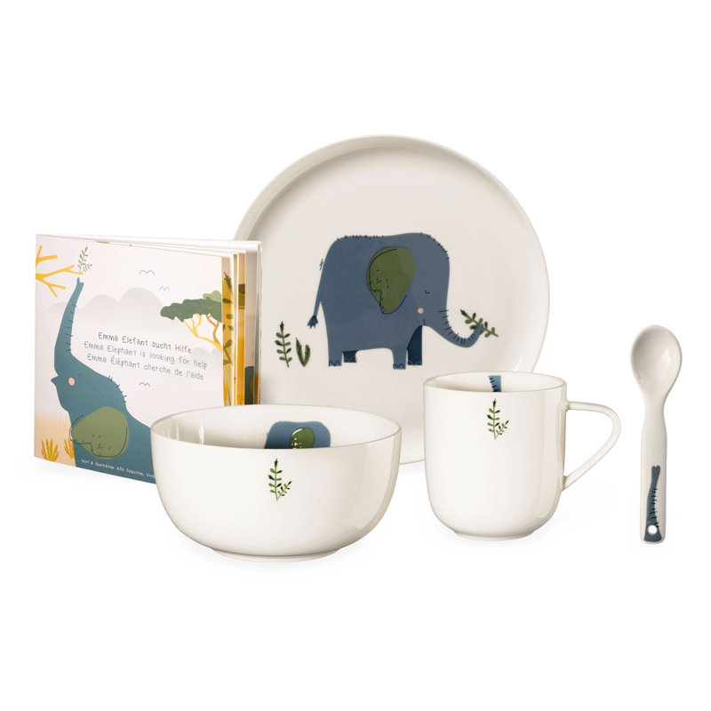 ASA Selection kids 5-piece children's tableware set, Emma elephant, children's place setting with book