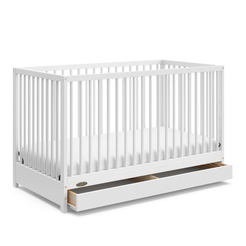 White Pine Wood 5-in-1 Convertible Crib with Drawer