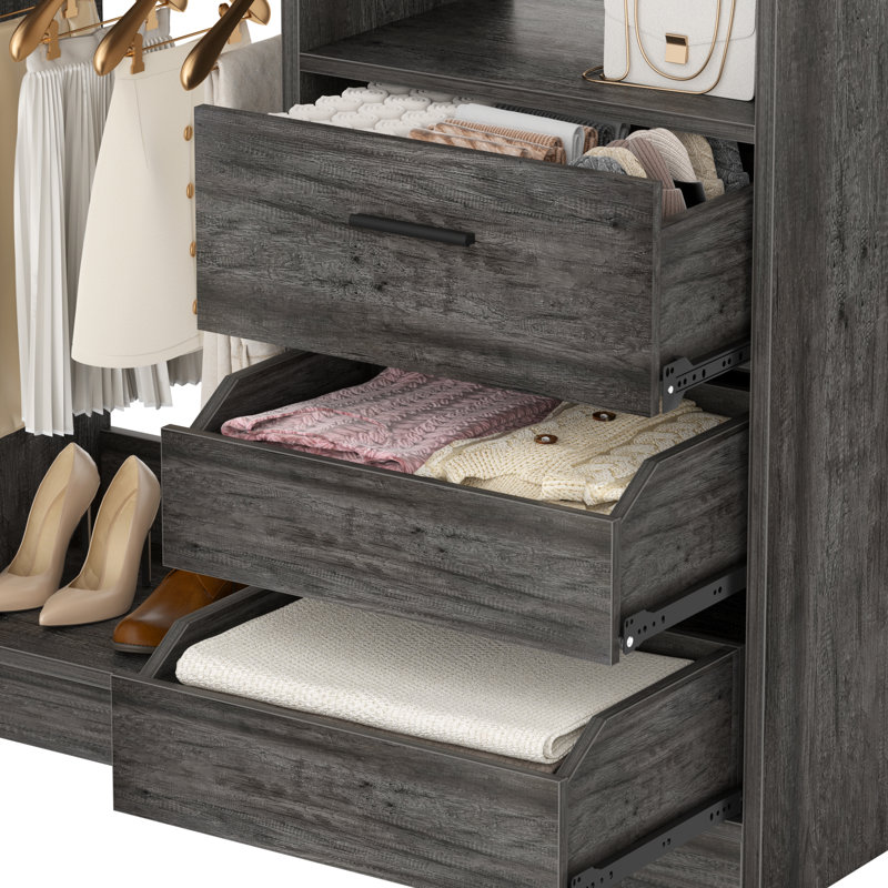 Système d'organisation 36 po avec 3 tiroirs et 2 tringles, rangement pour chaussures, Gris