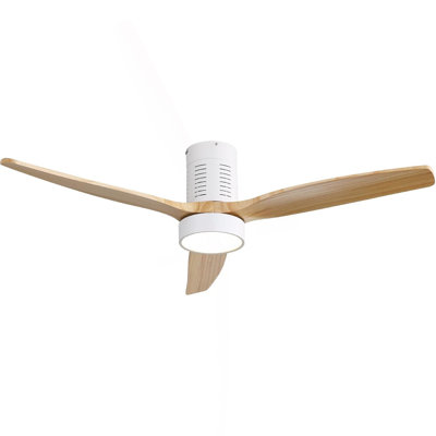 52 Inch Indoor Flush Mount Ceiling Fan With LED Light And Remote Control