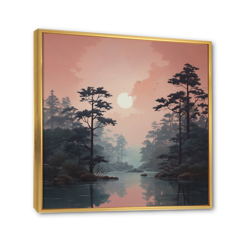 Rose gris Mid Century Dreamy River II - imprimé, H 16 po x l 16 po x P 1 po, Cadre flottant doré