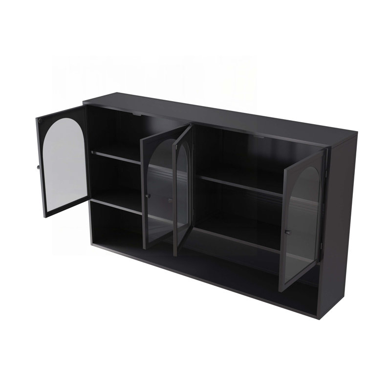 Buffet 47,25 po avec portes vitrées, Noir