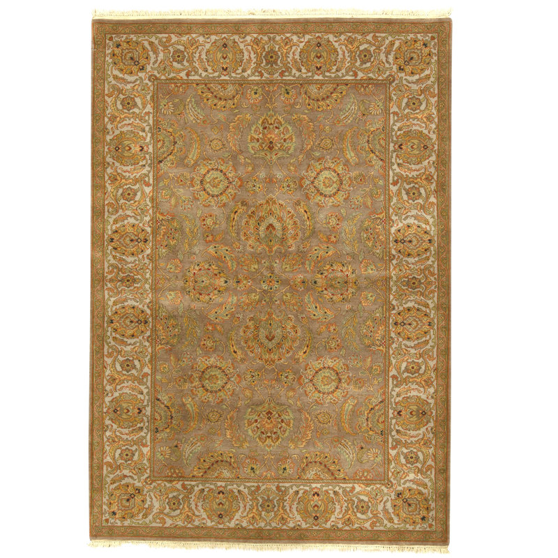 Hand Knotted Wool Oriental Area Rug in Brown And Ivory