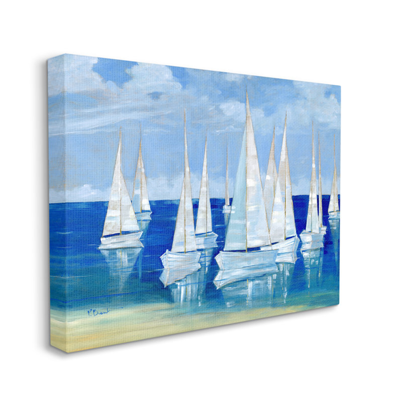 «Blanco Beach Voiliers Reflecting Coast» par Paul Brent - peinture sur toile tendue, H 36 po x l 48 po x P 1,5 po