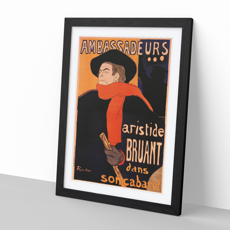 Aristide Bruant by Henri de Toulouse-Lautrec - Picture Frame Graphic Art, Black, 90cm H x 65cm W x 2cm D