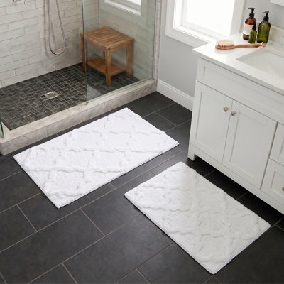 Ensemble de tapis de salle de bain 2 pièces Lavish Home - Tapis de bain 100% coton 41 x 24,5 pouces et 34 x 21 pouces avec imprimé de treillis texturé pour un décor de salle de bain élégant - Tapis de bain Tapis antidérapants lavables