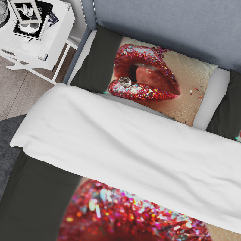 Artistic Woman Lips Make-Up - Ensemble de housse de couette moderne - Microfibre de polyester