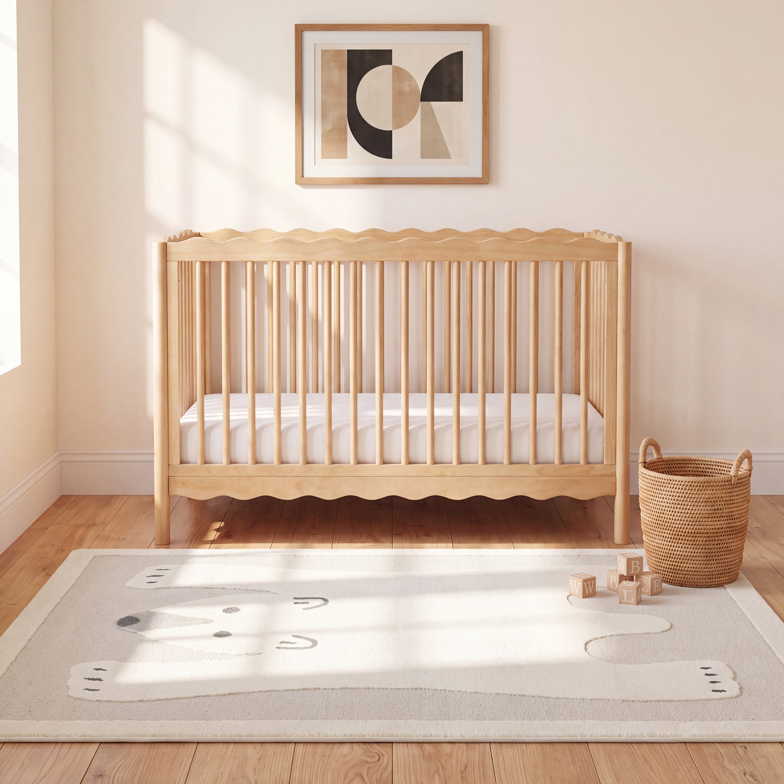 Alena Kids Bear Rug, Rectangle 5'3" x 7', Cream