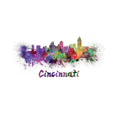 Cincinnati Skyline in Watercolour 1 Piece Wrapped Canvas Wall Art