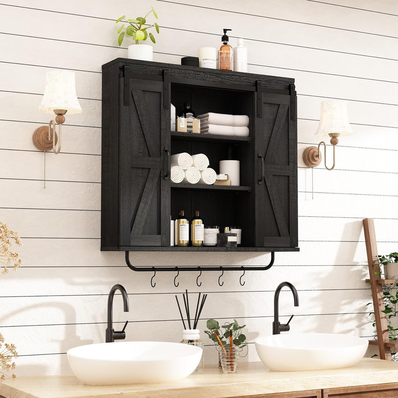 Armoire de rangement murale avec deux portes de grange coulissantes