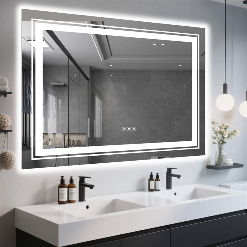Miroir de salle de bain 48 po x 36 po à DEL sans cadre, miroir intelligent, 48 po x 36 po, Rectangulaire
