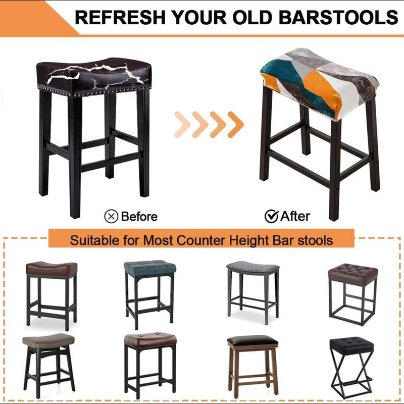 Bar Stool Cover Rectangle Set Of 4 Printed Stretch Counter Height Bar Stools Slipcovers Saddle Stool Slipcover Bench Seat Protector Backless Bar Stools Covers For Kitchen Counter