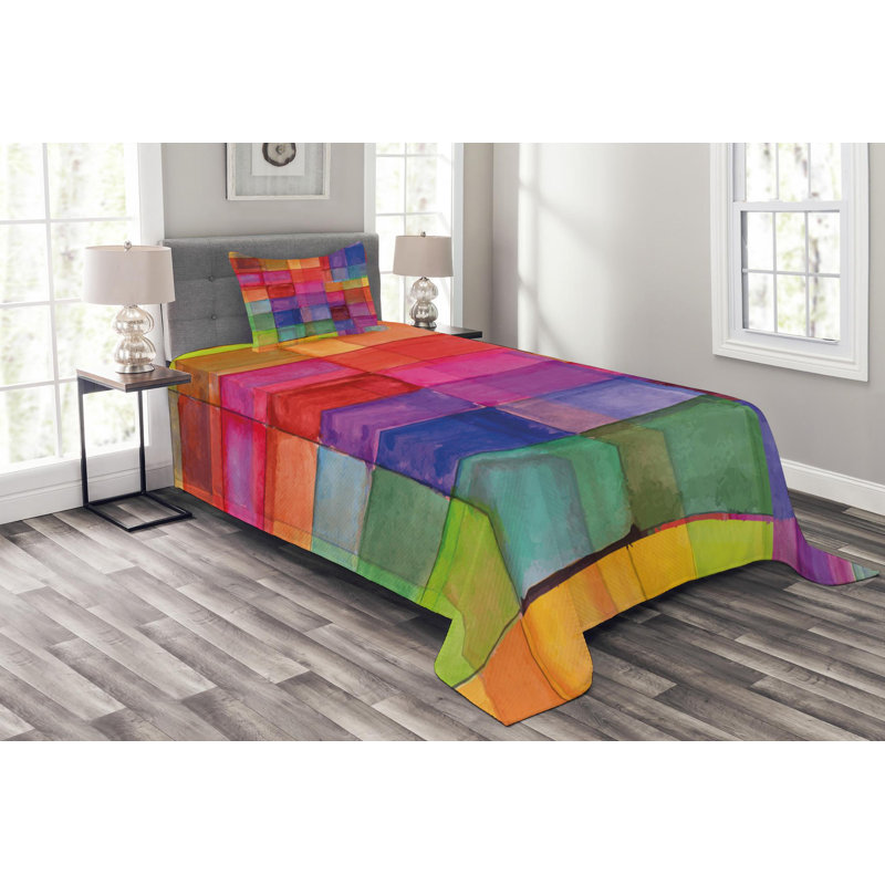 Twin Multicolor Geometric Quilted Bedspread Set