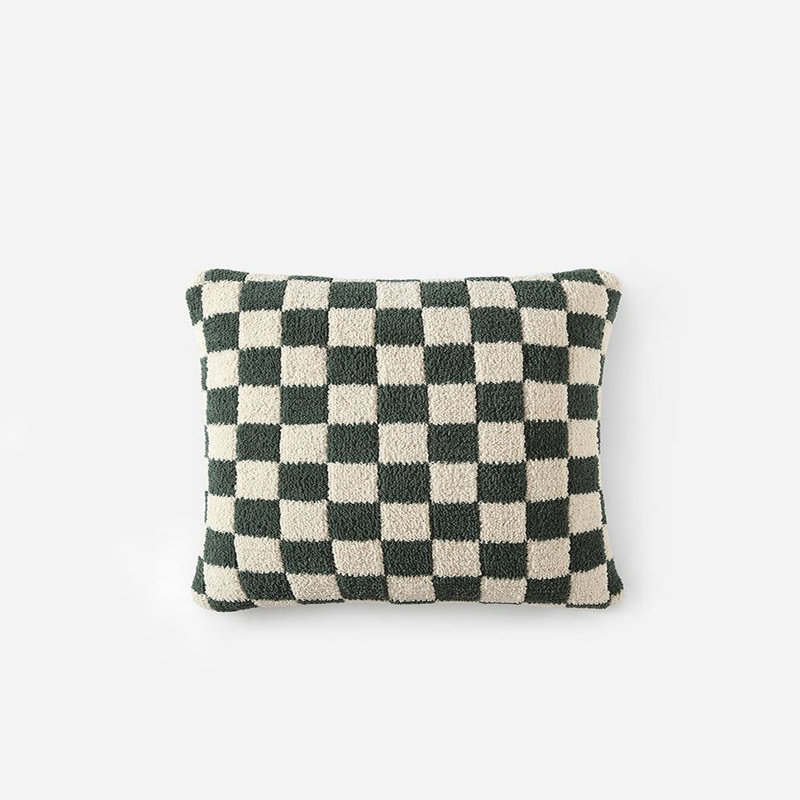 Checkerboard Lumbar Pillow Cover & Insert, Moss/Sahara Tan Checkered, 20" H x 20" W' x 1.4" D