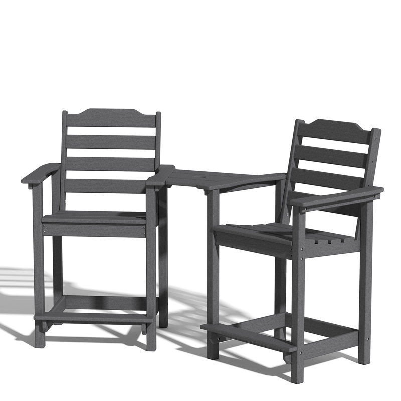  Yardgrace 24 Inch Hdpe Outdoor Adirondack Chair With Connecting Tray & Umbrella Hole, All-weather Resistant, Gray