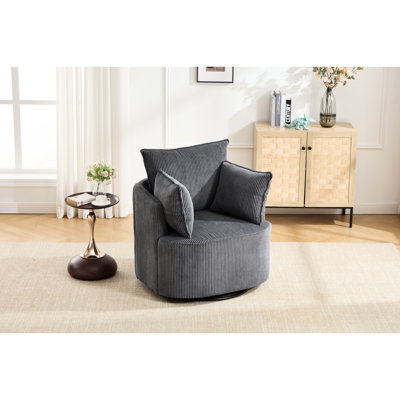 Chaise d'appoint 360 grise ronde et pivotante, en bois massif et en métal, hauteur 35,63 po, pour chambre d'enfant en métal robuste, profondeur 33,03 po, capacité de 350 lb, salon