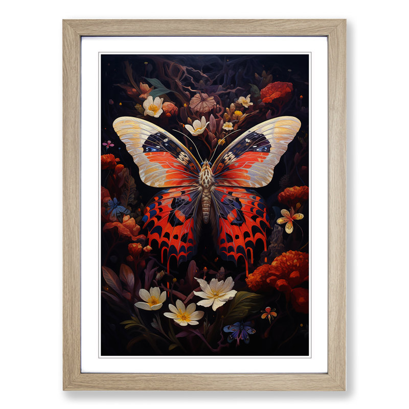Moth Expressionism - Single Picture Frame Print on Wood, 64cm H x 46cm W x 2cm D, Oak Framed
