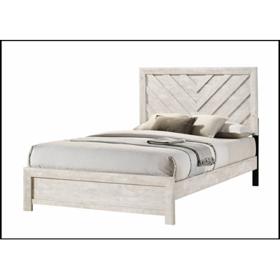 Rustic Beige Gray Wooden Size Bed with Geometric Chevron Pattern for Modern and Cozy Bedrooms