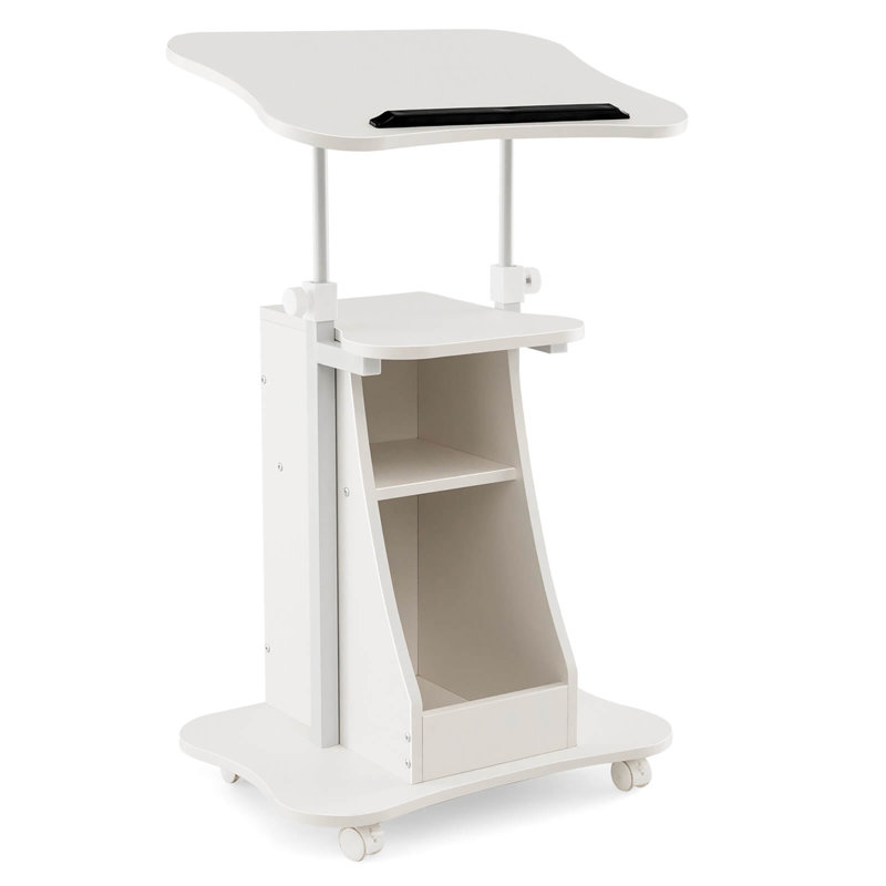 Gymax Sit-to-stand Laptop Desk Cart Rolling Mobile Height Adjustable W/ Storage