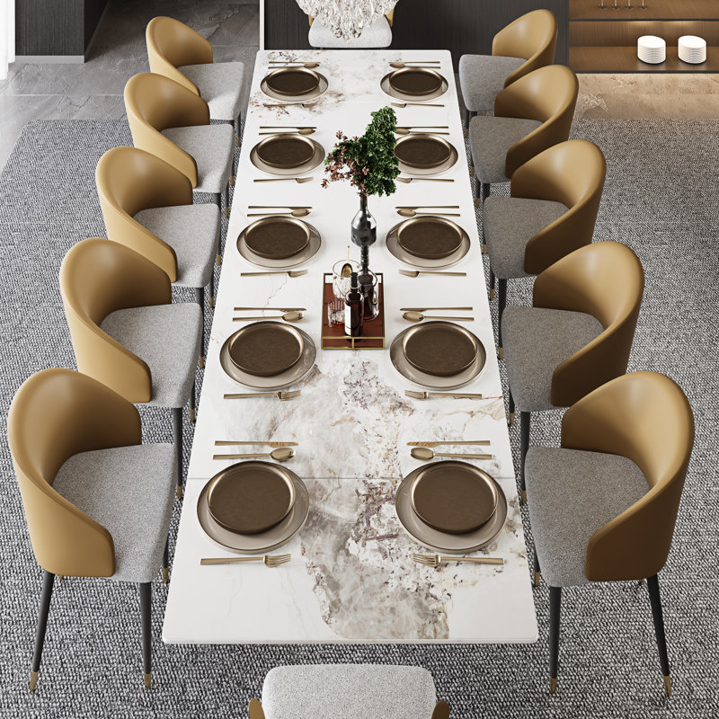 Cerinle 78.74'' To 110.24'' Extendable Rectangular Sintered Stone Dining Table For 10-12, Chanel White