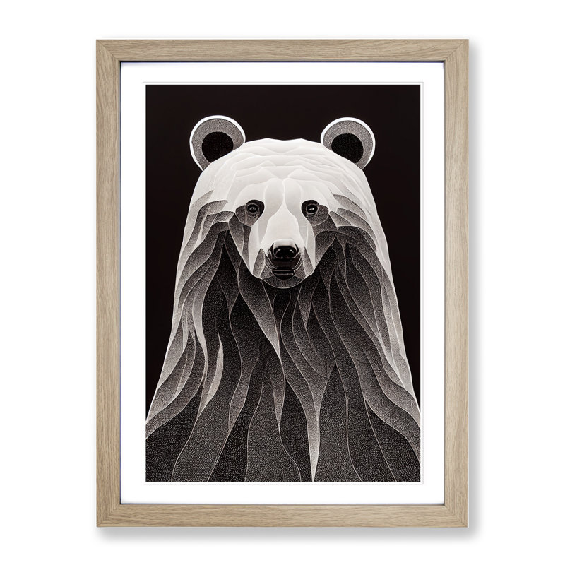Bear Portrait No.4 Abstract - Wall Art, 64cm H x 46cm W x 2cm D, Oak Framed Paper, White