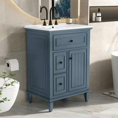 Freestanding Standard Single Vanity Bathroom Vanity With Ceramic Top
