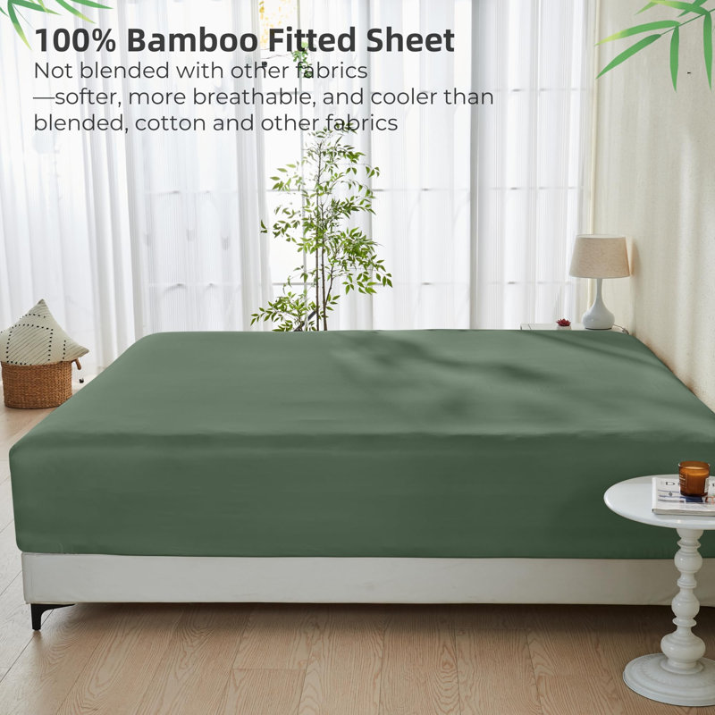Fitted Sheet Only - 16 Inch Pocket Rayon From Bamboo Fitted Sheet, Super Soft And Cooling Bottom Sheet With 4 Elastic Corner Straps(Green)