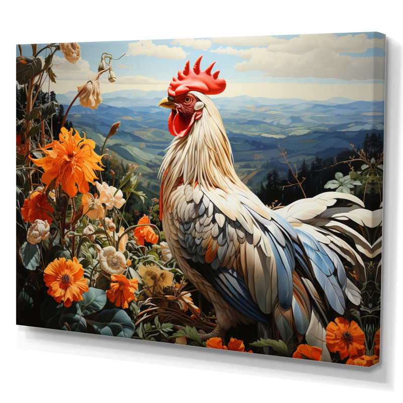 Coq crème avec paysage de fleurs d'oranger, 16" H x 32" W, Toile tendue