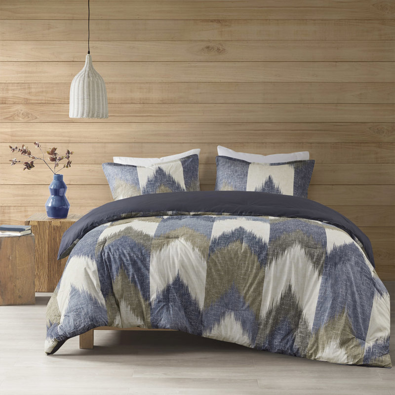 Édredon encre + Ivy - très petit / très grand - coton 200Tc bleu marine, 2 taies décoratives assorties, taies décoratives incluses, traitement