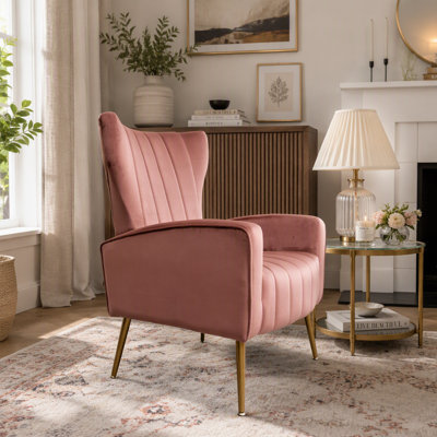 Fauteuil d'appoint en velours avec pieds en métal, fauteuil rembourré moderne, fauteuil à oreilles pour petits espaces de salon