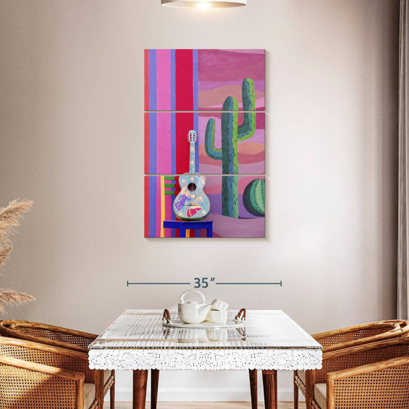 Guitare et cactus Abarca, H 45 po x l 28 po