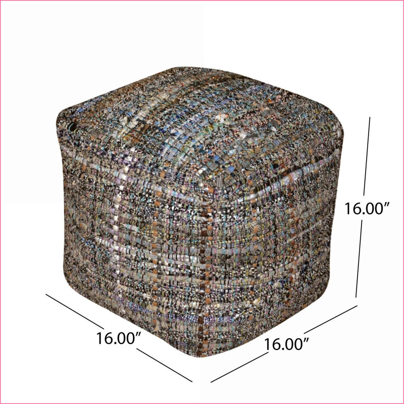 Pouf, denim tressé recyclé fabriqué à la main, entièrement assemblé | Kaki | Tissu