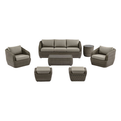 7-Piece Wicker Outdoor Patio Conversation Set With Swivel Chairs