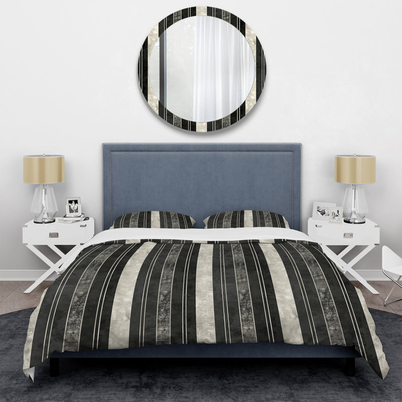 Ensemble de housse de couette gris argenté glamour à fines rayures - Glam, Housse de couette très grand + 2 taies décorativ