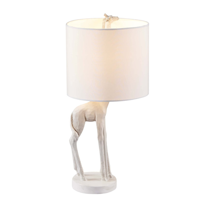 Lampe de table girafe texturée 17 "avec abat-jour tambour, Blanc