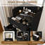 Coiffeuse noire moderne, coiffeuse 3 en 1 peu encombrante avec miroir ouvert et plateau en verre visible, tabouret rembourré moelleux pour les cosmétiques