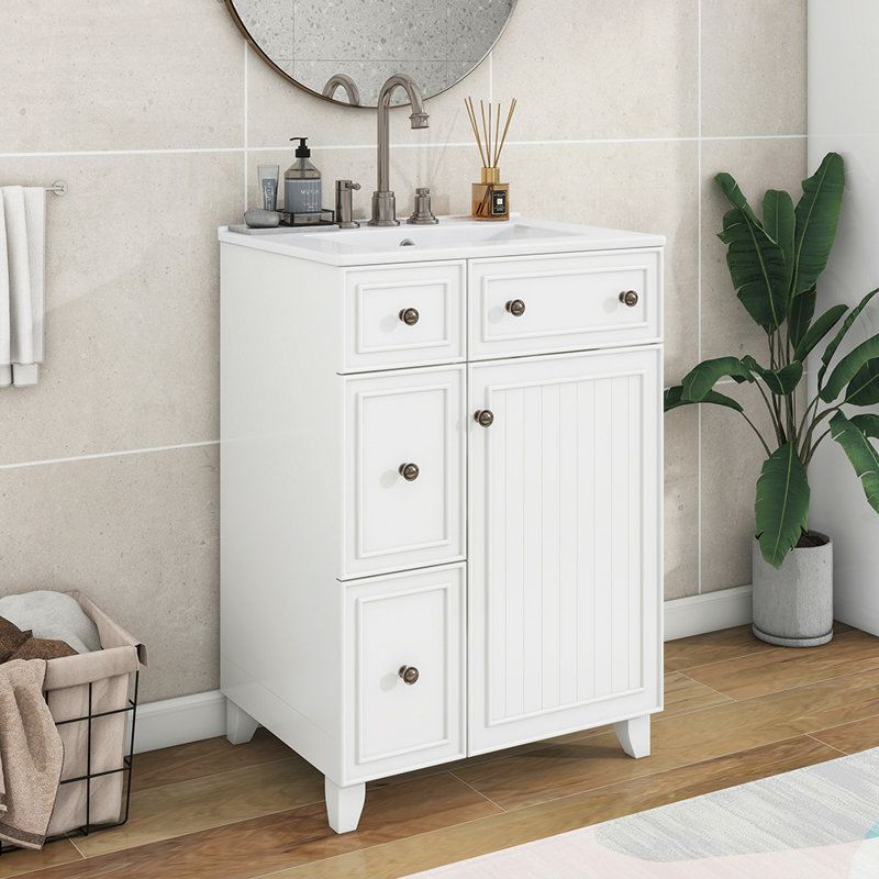 24'' Single Bathroom Vanity with Top, White