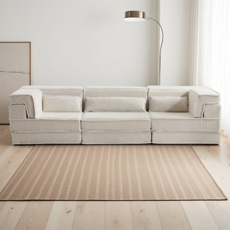 Compression Mahjong Sofa,Convertible Floor Sofa Bed,DIY Boneless Modular Sectional Sofa,No Assembly Required,Circle Fleece Fabric,Oversized 3 Seater With 3 Pillows