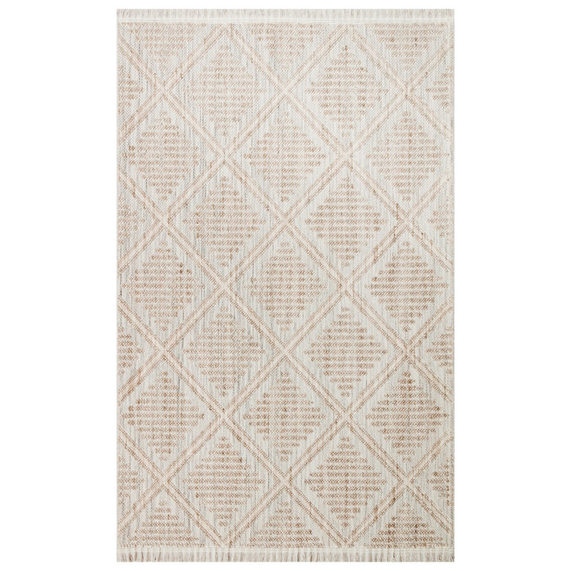 Stylish Area Rug, 5.2 x 7.5 Feet, Grey & Beige | 100% Polyester, No Pile, Machine Woven, Flat Weave | 1950 g/m² | Easy to Clean, Vacuum & Spot Remover Safe | Perfect for Living Room, Bedroom, or Office Décor