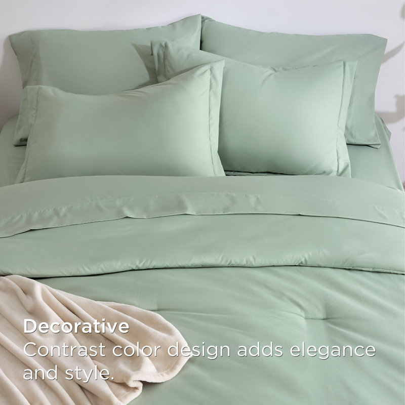 Sage Green Queen Microfiber Bedding Set with Flannel Blanket