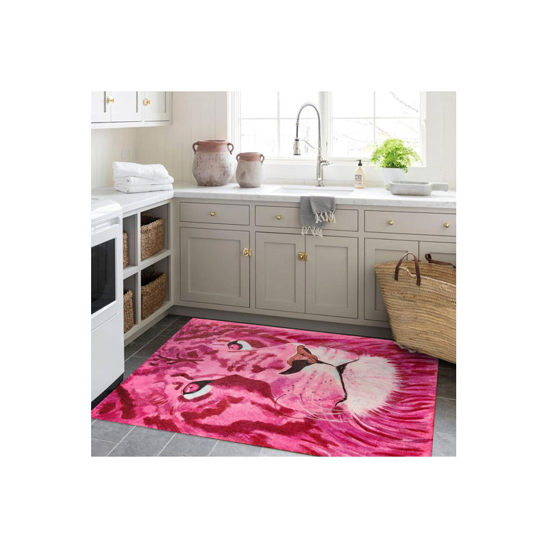 Tapis décoratif à motif de lion rose Northern Collection, Sous-tapis rectangulaire de 3 pi 3 po x 4 pi 11 po