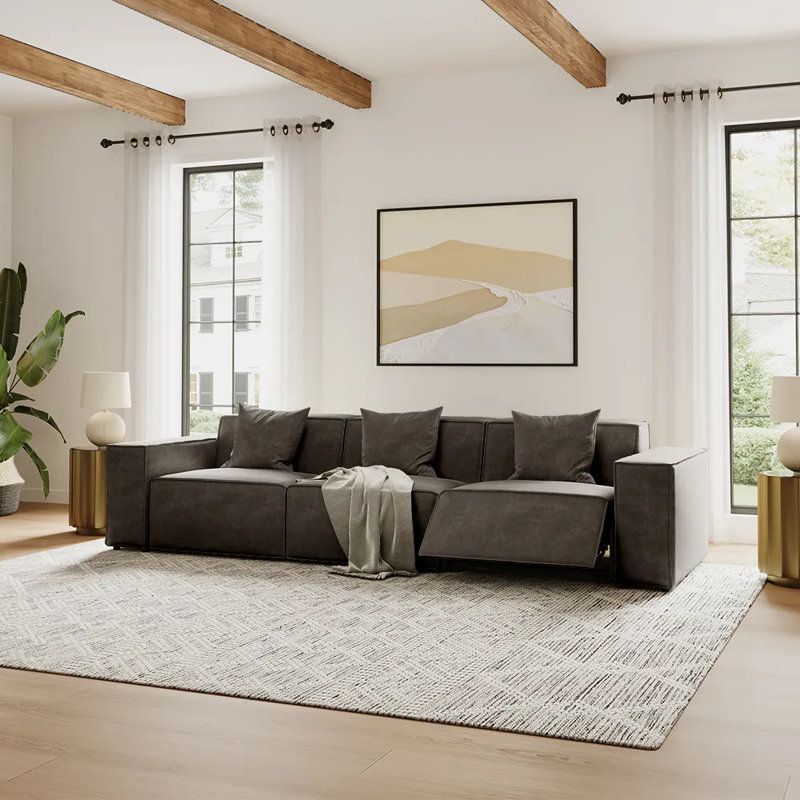 Power Sofa Reclining Couch Sofa, Gray, 30.22" H x 114.67" W x 37.8" D