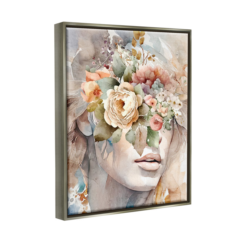 Reproduction florale féminine encadrée sur toile par Kim Allen, H 31 po x l 25 po x P 1,7 po, Cadre flottant gris lustré