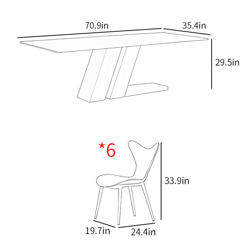Minimalist modern rectangular dining table sets, 29.5"H x 70.9"L x 35.4"W