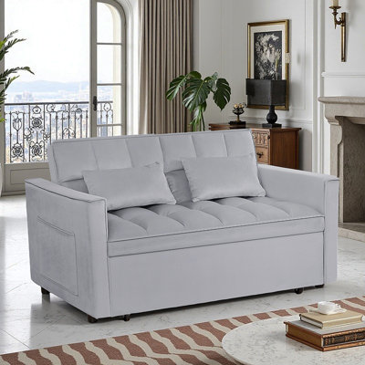 Modern 2-Seater Sofa, 54" Pull-Out Sleeper Sofa Bed For Living Room, Light Grey