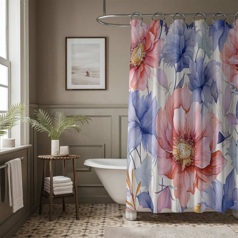 Water Petals - Rideau de douche standard 1 pièce, H 74 po x l 71 po