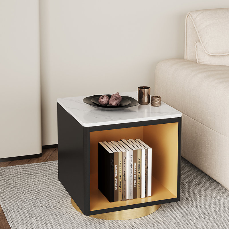Table d'appoint moderne avec lumière DEL et rangement George, Blanc